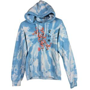 Bowery Supply Co Hoodie Mens S Blue Tie Dye Cherry Blossom Graphic Streetwear